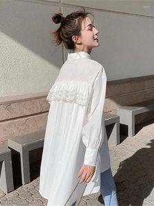 Women's Blouses Elegant Chic Blouse Shirt White Lace Patchwork Spring Summer Women Long Sleeve Hollow Out Boho Sexy Ladies Top