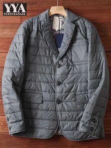 Herren Down Parkas Fashion Business Casual Slim Fit New Winter Mens Parkas Anzug Jacke Revers Single Breaceed Solid Color Long Sleeve Warm Men Mantel Q240527