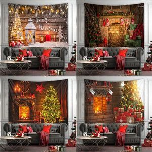 Гобелена рождественские серии гобелен дерево Санта -Клаус для домашней спальни украшения фоновая ткань стена висеть