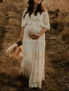 Moderskapsklänningar plus klänningar eleganta hög midja axlar spets mammklänning för fotografering och dagliga slitage WX5.26