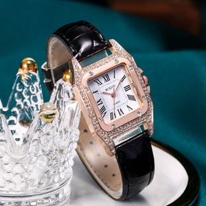 Mixiou 2021 Crystal Diamond Square Smart Watch Watch Kolny skórzany pasek kwarcowy nadgarstki na nadgarstki