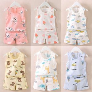 2PCS Kids Sleeveless T-Shirts+Pants Cartoon Baby Clothes Set Breathable Thin Children Clothing Sets Summer Boys Girls Suit L2405