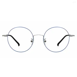 Sunglasses Frames Titanium Metal Oval Full-rim Eyeglasses Leoptique U6162 Blue And Silver