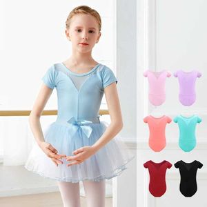 Dancewear Girls Ballet Leotard Tulle kjolar Net Yarn Splicing Dance Leotards 2 Pieces Dance Suits Kids Pink Long Sleeve Ballet Bodysuits Y240524