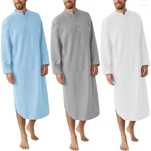 Roupas domésticas causais mass manto de sono de cor longa camisola de manga comprida o pescoço de lazer Men Men Bathrobe Camisa de roupas caseiras Kaftan thobe