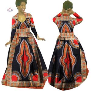 アフリカンワックスプリントマキシドレスダシキプラスサイズの女性のための伝統的なアフリカの服フルスリーブロングパーティードレスwy029