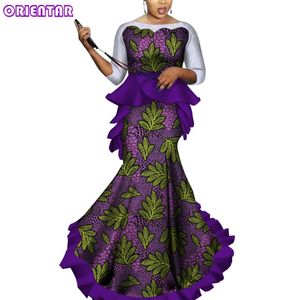 African Two Pieces Set for Women Long Lace Sleeve Crop Tops & Long Skirt Sets Elegant Women Party African Clothing 6XL WY3464