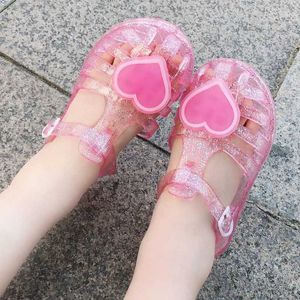 Sandals Fashionable girl sandals summer new heart-shaped jelly childrens shoes cute casual anti slip beach girls d240527