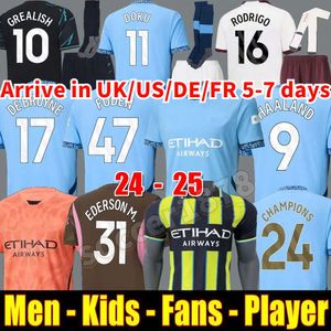 24 25 Haaland Soccer Trikots Mans Städte Finale Istanbul Kit Mahrez Grealish de Bruyne Foden Fußballhemd Kinder 2024 J. Alvarez Mancheste Neujahrsuniform Man City