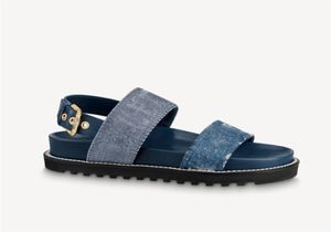 2022 Designer Woman Paseo Flat Comfort Sandals Luxury Summery Denim Sandy Beach Tallgarna Slides Storlek US 4111007505