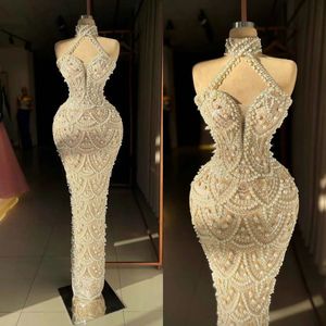 Wspaniałe sukienki ślubne Pearl Wysokie szyi syrena ślubna suknie ślubne cekiny koronek na zamówienie Slim Bride Vestido de novia