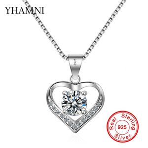 YHAMNI Original 100% 925 Sterling Silver Jewelry 6mm CZ Diamant Heart Pendant Necklace For Valentine's Day Gift of Love XDZ248 2437