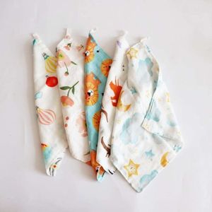 Baby Face-Towel Burp Print Kerchief Toddlers Breathable Bamboo Cotton Wash Cloth Wipe Towel Facecloth with Hook