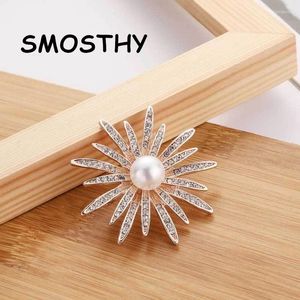 Броши 1pcs High Pearl Crystal Sunflower Brooch Женщины свадебные букет с пачкой для обуви