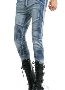 2021 MEN039S Neue Falten -Motorradjeans Slim Fit Nostalgic Stitching Jeans X06212297021