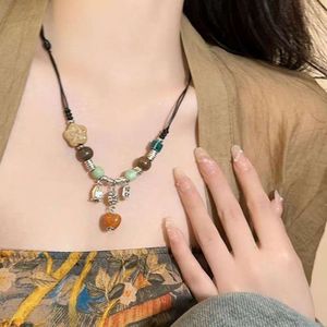 style Zen New ceramic necklace with Chinese style versatile and niche design for women handcrafted woven collarbone chain hcrafted