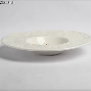 Plates Creative Stone Pattern White Straw Hat Plate Restaurant Main Dish Nordic Style Home Pasta Salad Dessert Ceramic Tableware