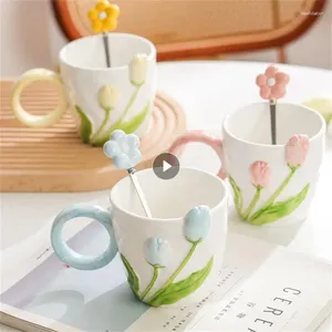 Canecas Padrão de tulipa de alta qualidade Smooth Fácil de limpar a alça durável Drink Cup não desaparece a cerâmica caneca esculpida à mão