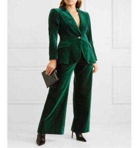 Women039S calças de duas peças Ternos de veludo moda Moda verde 2 peça definida um botão de trabalho comercial use escritório slim fit jacket quente blaz1134300