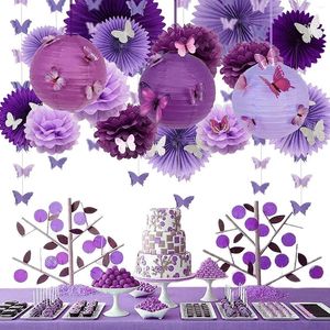 Decoração de festa Sursurprise Butterfly Decorações de lavanda Purple Hanging Paper Fãs Lanternas Bolas de Flores Kit Para Menina de Aniversário
