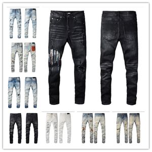 Designer jeans French fashionable men's bicycle hole elastic denim casual jeans men's tight pants elastic 2024 top