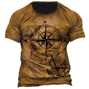 Men's Polos Summer mens T-shirt 3D compass retro printed short sleeved top street T-shirt graphic 2023 mens oversized T-shirt mens clothing S52701