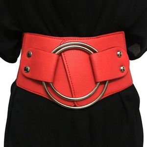 Cintos vintage de cintura larga elástica para mulheres espartilho extracetado cister bandeira metal grande anel feminino feminino Mulher Cummerbund pu 265V