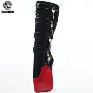 Boots Jialuowei 2024 8 Keys Strange Wedge High Heel Heelless Training Padlocks YKK Zipper Lockable Knee-High Ballet Unisex