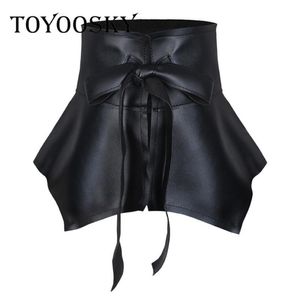 Belts Wide Belt Women Bow-Knot Decorated PU Leather Ruffle Skirt Peplum Waistband Cummerbunds Female Dress Strap Girdle 230J