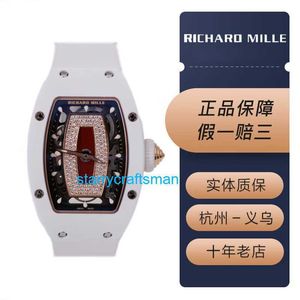 Richamills Luksusowe zegarki mechaniczne chronografie młyny RM0701 Biała ceramiczna obudowa pusta tarcza z diamentowymi czerwonymi ustami damski zegarek automatyczne maszyny SW STFR