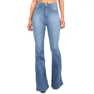 Женские джинсы Flare Pants Женщины повседневные винтажные джинсовые дамы с высокой талией на эластичные карманные брюки 2024 мода плюс шириной