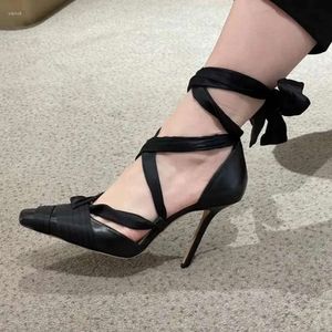 Sandals Cross s Stiletto Vintage Bandage Ballet Ankle Strap Mixed Color Square Head Brand Design Leather Womens Party Heels 780 Sandal Cro Dei 8a1 gn Women Heel