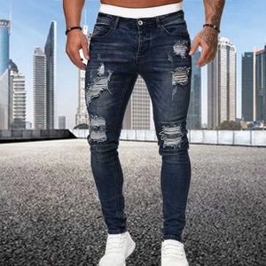 Męskie dżinsy 2024 Nowe łzy obcisłe dżinsy męskie Mens Vintage Elastyczne rowerowe spodnie dżinsowe spodnie swobodne ultra cienkie spodnie joggera w trudnej sytuacji streetwear J240527