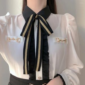 Women's Blouses 2024 Spring Autumn Product Color Matching Bow Tie Solid Long Sleeve Shirt Woman