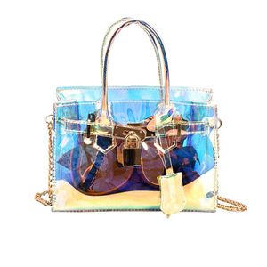 Transparent jelly bag 2017 new mini lock chain hand messenger bag 260I