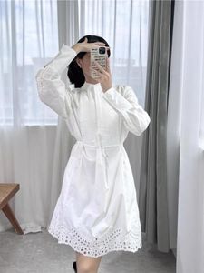 Casual Dresses Women's Robe Dress Spring Summer Hollow Out Lace-up rundhals Löst långärmad