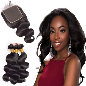 Malaysian Unprocessed Human Hair Wholesale Bundles With 6X6 Lace Closure Body WaveWith Baby Hair Natural Color Crfep