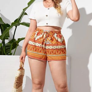 Print kwiatowy w dużych rozmiarach Sumne szorty kobiety elastyczna talia eleganckie boho szorty żeńskie kobiety plus size odzież 7xl 8xl 240527