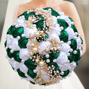 Flores decorativas Buquê de casamento de cristal verde buquês de broche vermelho