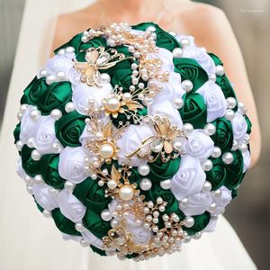 Dekorativa blommor Green Crystal Wedding Bouquet Red Brosch Bridal Bouquets