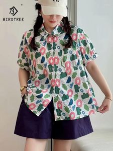 Kvinnors blusar Spring Cotton Casual Floral Printed Shirts Women Lapel Loose Sweet Girl Short Sleeve Commute Tops 2024 Summ T45556QC