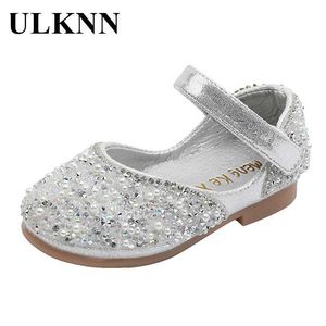 Sandals ULKNN Summer Shoes Girls Pink Crystal 2-7 Year Old Childrens Black Rhinestone Soft Cow Muscle Sole Leather d240527