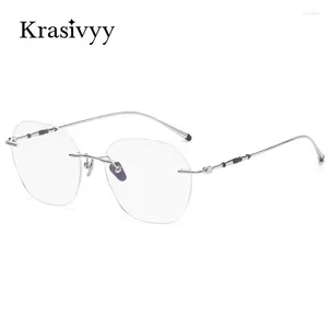 Strama occhiali da sole Krasivyy Pure Titanium Telassle senza telai cornice Donne Luxury Ultralight Square Prescription Eyecys Men Polygon Optical Optical