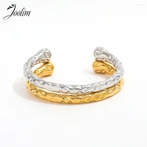 Link Bracelets Joolim Jewelry Wholesale High End PVD Tarnish Free Retro Court Fashion Hammer Solid Cuff Stainless Steel Bracelet For Women