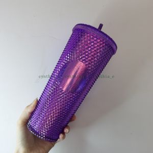 2022 Starbucks Double Laser deep purple Durian Laser Straw Cup Tumblers Mermaid Plastic Cold Water Coffee Cups Gift Mug 2408