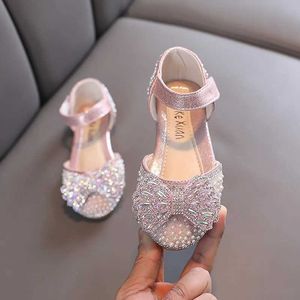 Sandals Little Girl Sequin Summer New Rhinestone Bow Princess Fashionable Shiny Childrens Wedding Soft Flat Size 21-36 d240527