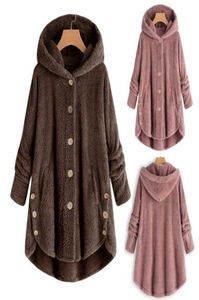 Women039s Wool Blends Winter Plus Size S5XL Women Button Coat Fluffy Tail Tops Hooded Pullover Loose Oversize Coats Warm Out6062893