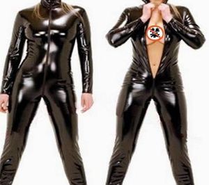 Sexy WetLook Black Catwomen Jacshsuit PVC Spandex Latex Catsuit Fantases para mulheres ternos corporais roupas de couro fetiche plus size 4xl y1562519