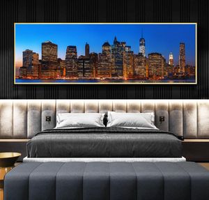 New York City Night Skyline Landscape Paintings Print on Canvas Art Posters and Prints Manhattan View Art Pictures Home Decor5122936
