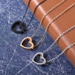 2024Korean style hollow heart love peach lovers stainless steel necklace Valentines Day Jewelry Gift